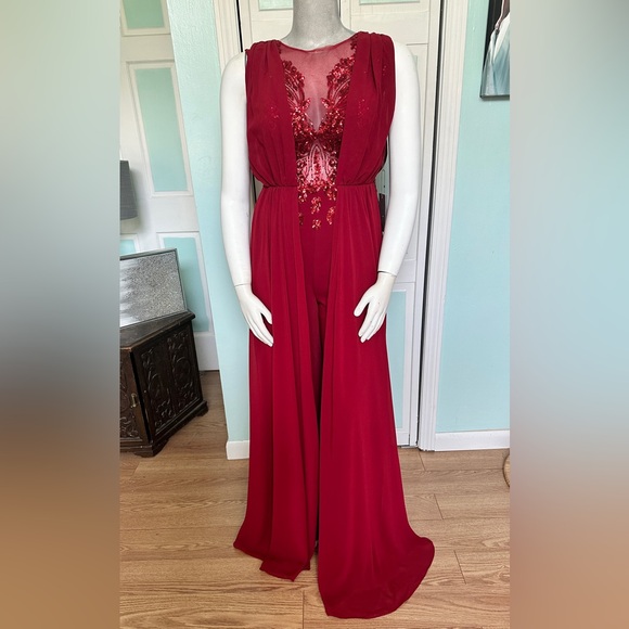 Size 12 14 Jumpsuit Fidda Red Pageant Fun Fashion Formal Pantsuit
